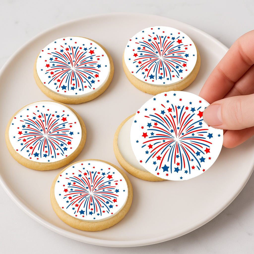 RA Pape Fireworks Edible Icing Sheet Cookie & Cupcake Topper –20 Pre-cut 2” Edible Images Easy to Use