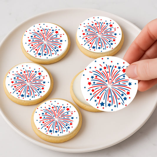 RA Pape Fireworks Edible Icing Sheet Cookie & Cupcake Topper –20 Pre-cut 2” Edible Images Easy to Use
