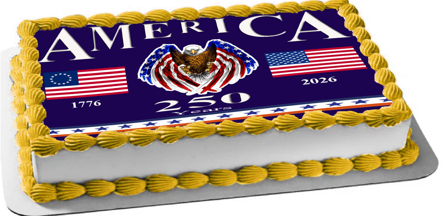 RA Pape Happy 250 Birthday USA Edible Image Cake Topper – 1/4 Icing Sheet  - 9 x 13  Cake Easy to Use
