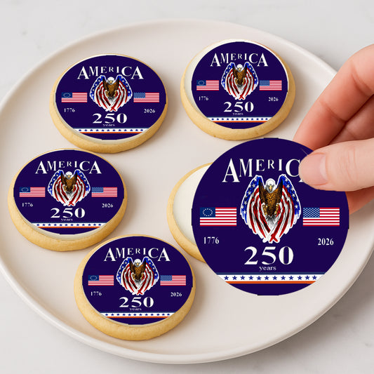 RA Pape Happy 250 Birthday USA Icing Sheet Cookie & Cupcake Topper –20 Pre-cut 2” Edible Images Easy to Use