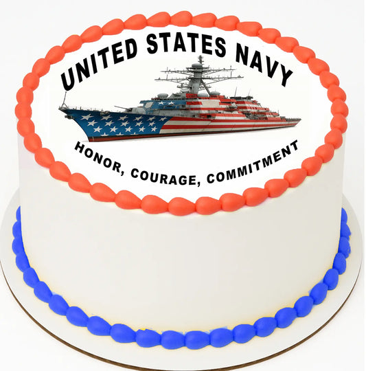 RA Pape Navy Honor Courage Commitment Edible Image Cake Topper – Pre-cut 8" Round Icing Sheet Easy to Use