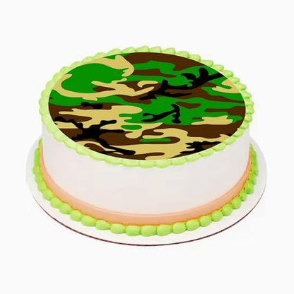 RA Pape Soldiers Woodland Cameo Edible Image Cake Topper – Pre-cut 8" Round Icing Sheet Easy to Use