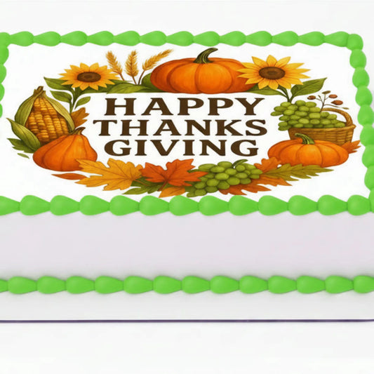 Thanksgiving Edible Image Cake Topper - Wreath of Thanks Design – 1/4 Icing Sheet – RA Pape