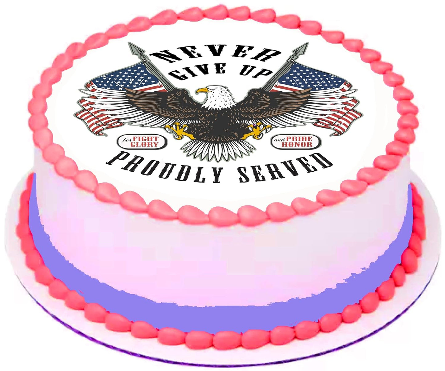 RA Pape Veteran's Proudly Served Eagle Flag Edible Image Cake Topper – Pre-cut 8" Round Icing Sheet Easy to Use