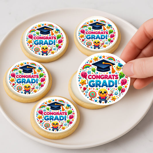 Custom Edible Cookie & Cupcake Topper Congrats Grad Design 20 - 2” Precut Icing Sheet - RA Pape