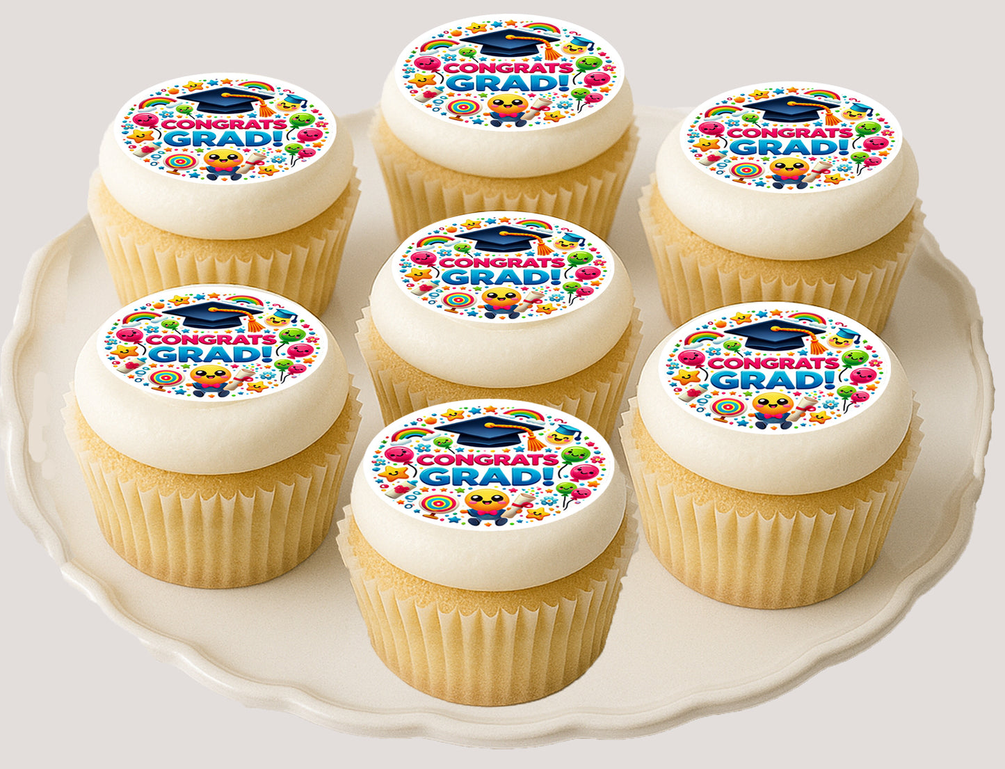 Custom Edible Cookie & Cupcake Topper Congrats Grad Design 20 - 2” Precut Icing Sheet - RA Pape- Easy to Use