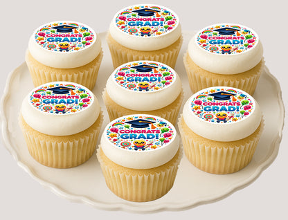 Custom Edible Cookie & Cupcake Topper Congrats Grad Design 20 - 2” Precut Icing Sheet - RA Pape- Easy to Use