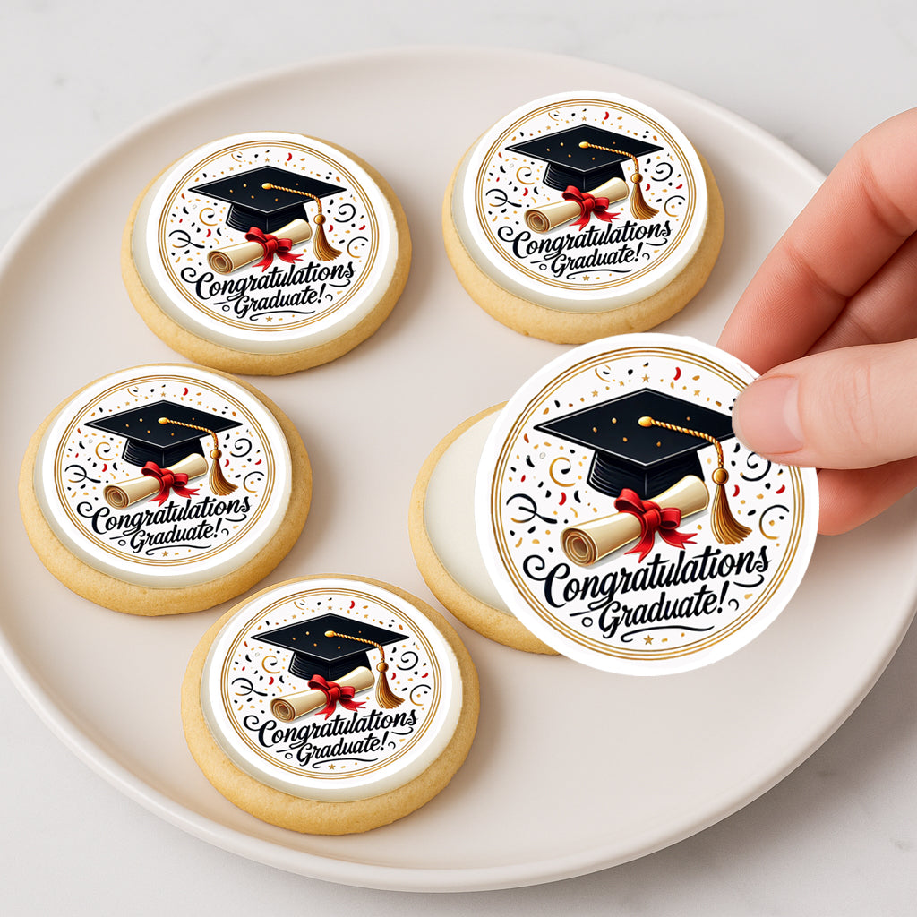 Custom Edible Cookie & Cupcake Topper Congratulation Graduate Design 20 - 2” Precut Icing Sheet - RA Pape
