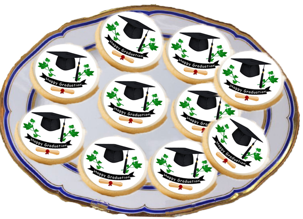 Custom Edible Cookie & Cupcake Topper Ivy League Graduation Design 20 - 2” Precut Icing Sheet - RA Pape easy to use