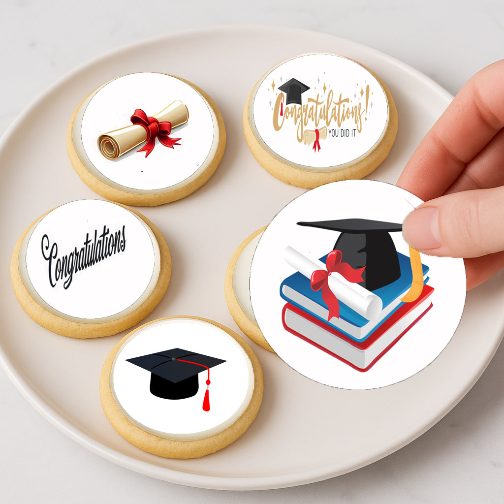 Custom Edible Cookie & Cupcake Topper Mixed Graduation Designs 20 - 2” Precut Icing Sheet - RA Pape