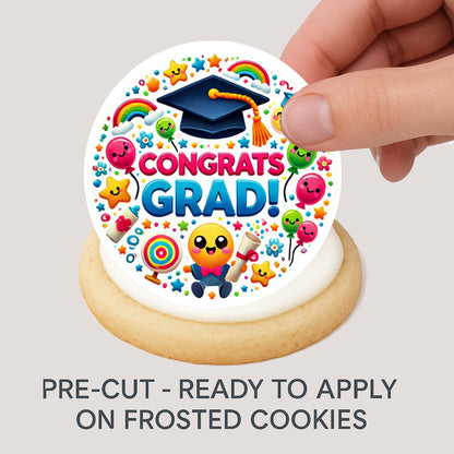 Custom Edible Cookie & Cupcake Topper Congrats Grad Design 20 - 2” Precut Icing Sheet - RA Pape- Ready to apply