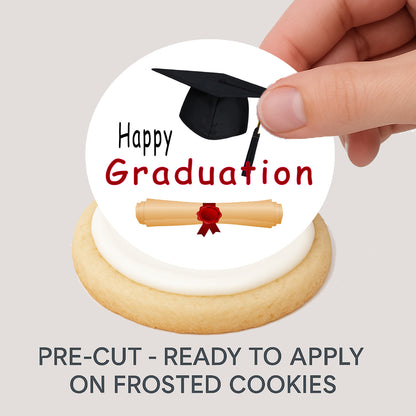 Custom Edible Cookie & Cupcake Topper Graduation Cap and Scroll Design 20 - 2” Precut Icing Sheet - RA Pape pre cut 