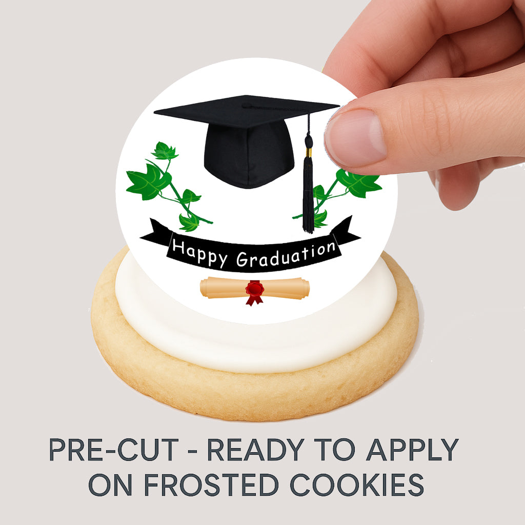 Custom Edible Cookie & Cupcake Topper Ivy League Graduation Design 20 - 2” Precut Icing Sheet - RA Pape-ready to apply