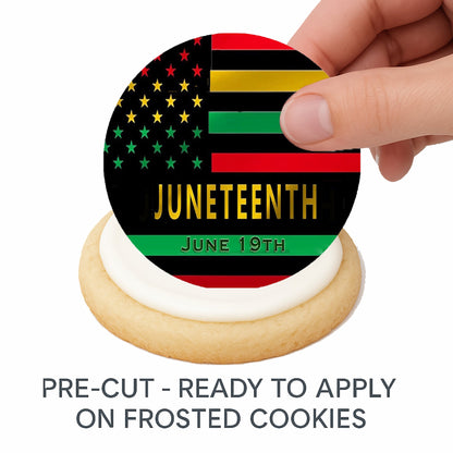 Custom Edible Cookie & Cupcake Topper Juneteenth Mixed Set 20 - 2” Precut Icing Sheet - RA Pape ready to apply
