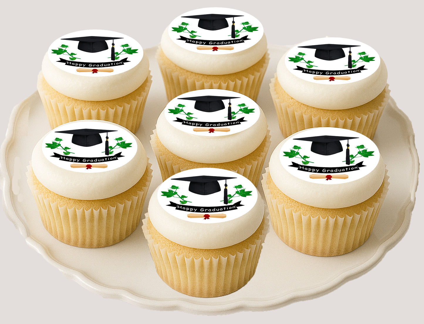 Custom Edible Cupcake Topper Ivy League Graduation Design 20 - 2” Precut Icing Sheet - RA Pape