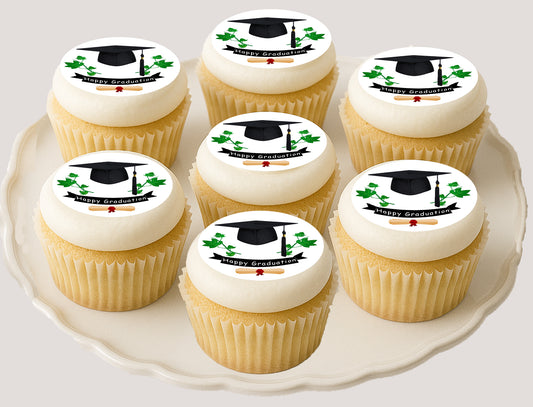 Custom Edible Cupcake Topper Ivy League Graduation Design 20 - 2” Precut Icing Sheet - RA Pape