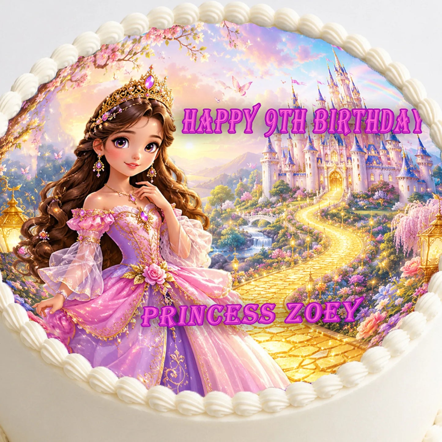 Custom Edible Image Cake Topper - Birthday Princess - precut 8" Icing Sheet - RA Pape easy to use