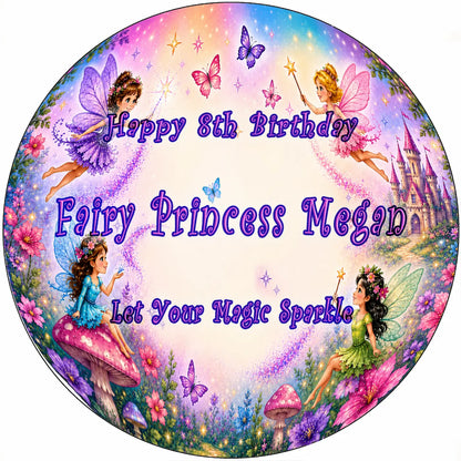 Custom Edible Image Cake Topper - Fairy Princess Birthday - Precut 8 " Icing Sheet -  RA Pape Easy to Use