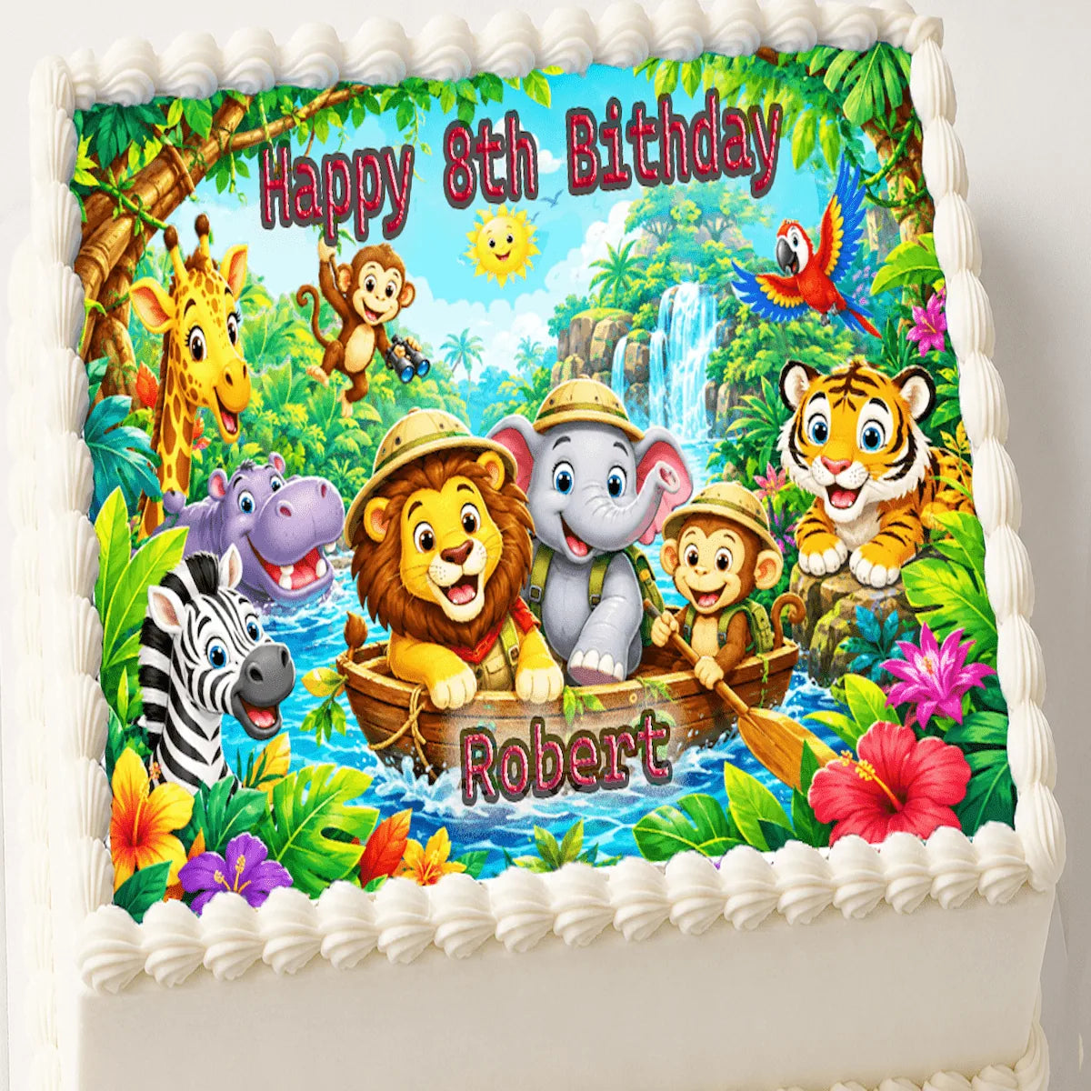Custom Edible Image Cake Topper - Jungle Safari Adventure Birthday - 1/4 Icing Sheet - RA Pape Fun to use
