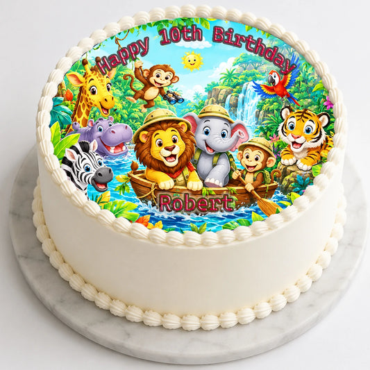 Custom Edible Image Cake Topper - Jungle Safari Adventure Birthday - Precut 8" Icing Sheet - RA Pape