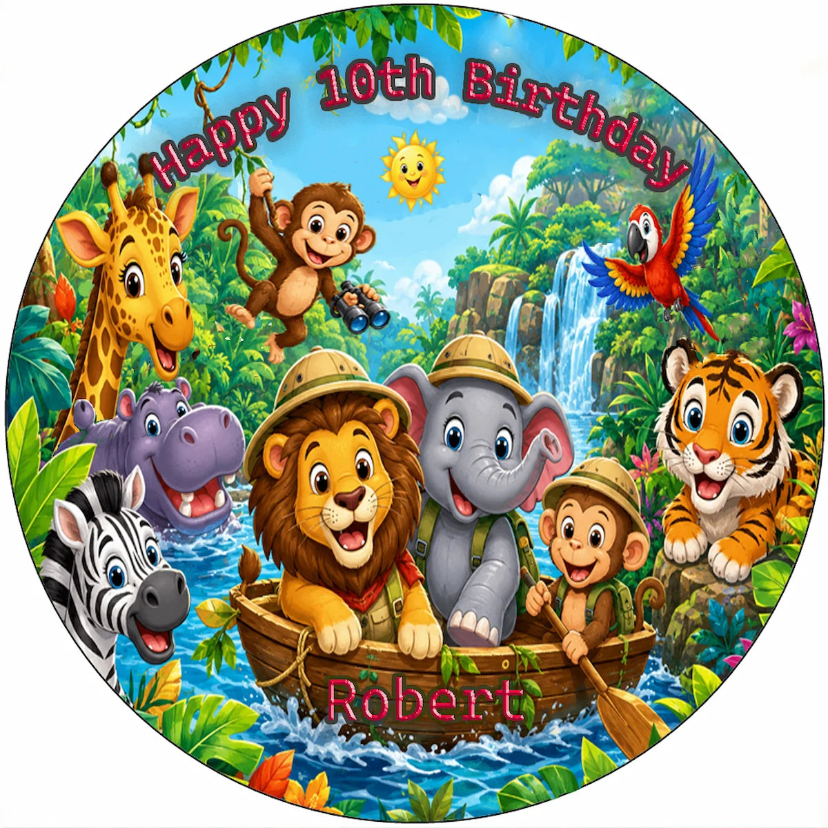 Easy to use Custom Edible Image Cake Topper - Jungle Safari Adventure Birthday - Precut 8" Icing Sheet - RA Pape