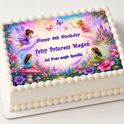 Custom Edible Image Cake Topper - Magical Fairy Princess Birthday -1/4 Icing Sheet - RA Pape