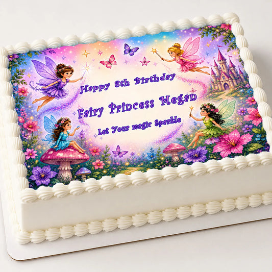 Custom Edible Image Cake Topper - Magical Fairy Princess Birthday -1/4 Icing Sheet - RA Pape