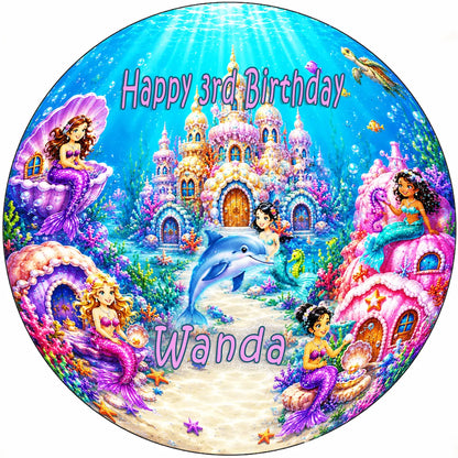 Custom Edible Image Cake Topper - Mermaid Under The Sea - precut 8" Icing Sheet - RA Pape Easy  to use