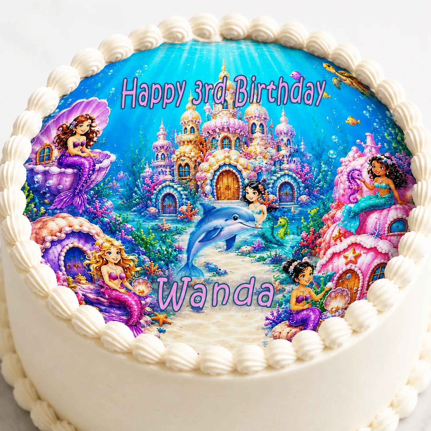 Custom Edible Image Cake Topper - Mermaid  Village Under The Sea - precut 8" Icing Sheet - RA Pape