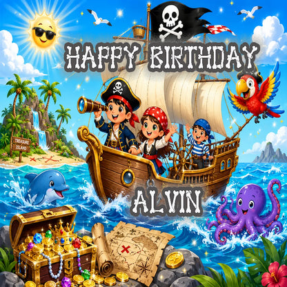 Custom Edible Image Cake Topper - Pirate Treasure Adventure  - 1/4 Icing Sheet - RA Pape easy to use