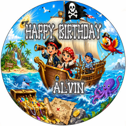Custom Edible Image Cake Topper - Pirate Treasure Adventure - Precut 8 " Icing Sheet - RA Pape Fun to use