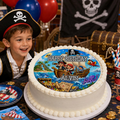 Custom Edible Image Cake Topper - Pirate Treasure Adventure Party - Precut 8 " Icing Sheet - RA Pape
