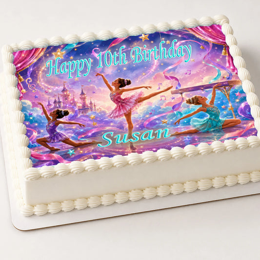 Custom Edible Image Cake Topper - Princess Ballerina Birthday - 1/4 Icing Sheet - RA Pape
