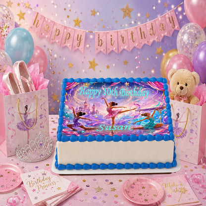 Custom Edible Image Cake Topper - Princess Ballerina Birthday Party- 1/4 Icing Sheet - RA Pape
