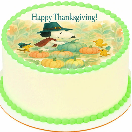 Thanksgiving Edible Image Cake Topper – Woodland Pumpkin Patch – Precut 8" Round Icing Sheet – RA Pape