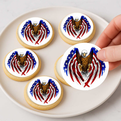 Cookies with eagle and American flag  Edible Image on a white plate.