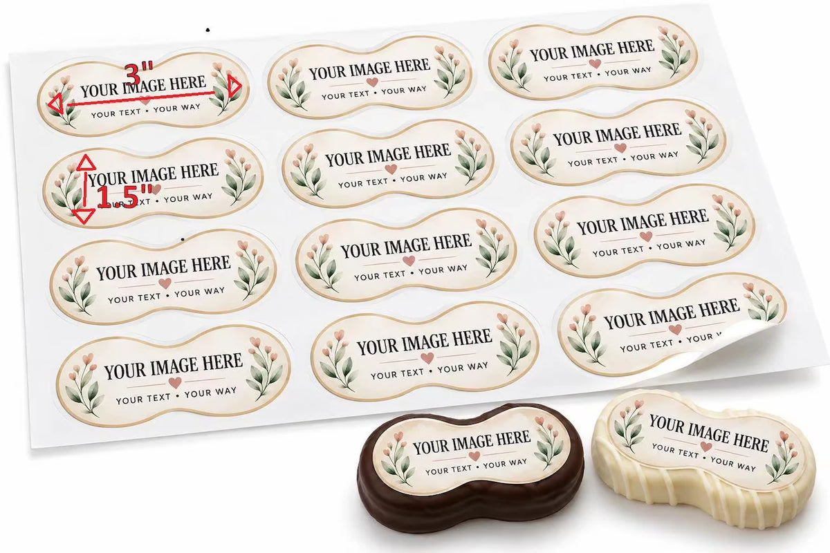 Custom Peanut Shape Edible Cookie Toppers 12 Precut Personalized Photo Text - RA Pape