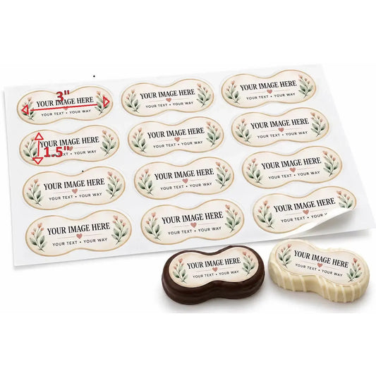 Personalized peanut-shaped edible cookie toppers printed and precut with custom photos