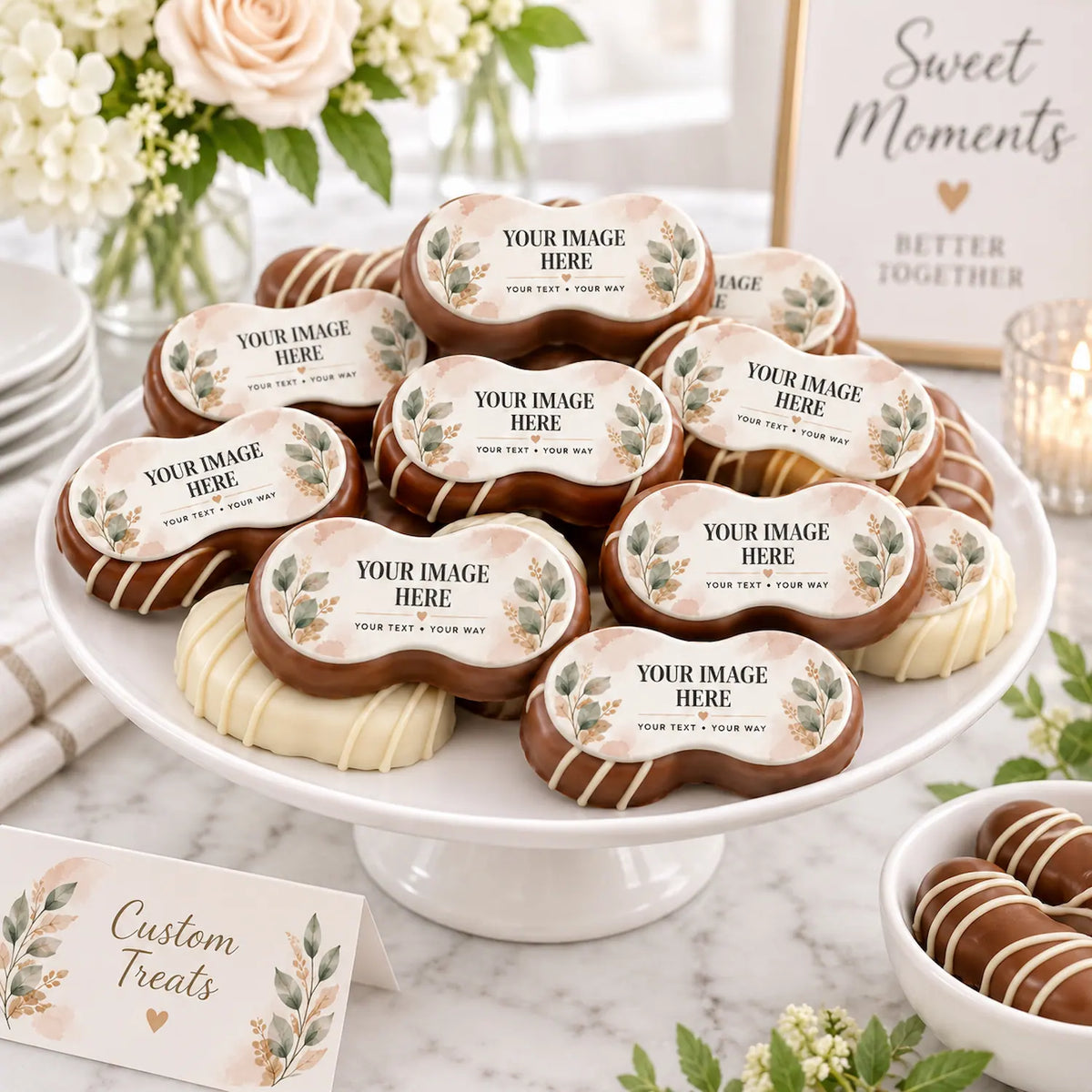 Celebrate with Custom Peanut Shape Edible Cookie Toppers 12 Precut Personalized Photo Text
