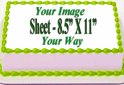 Customized Edible Icing Image Sheet with green border and text on a white background