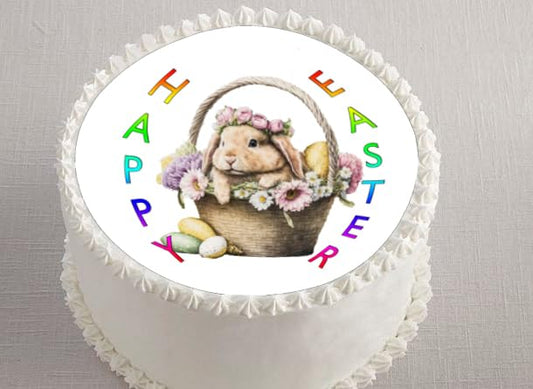 Cute Easter Bunny in a  Basket Edible Image Cake Topper