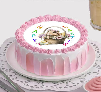 Edible Icing Image Cake Topper with Easter Bunny in a Basket themed decoration