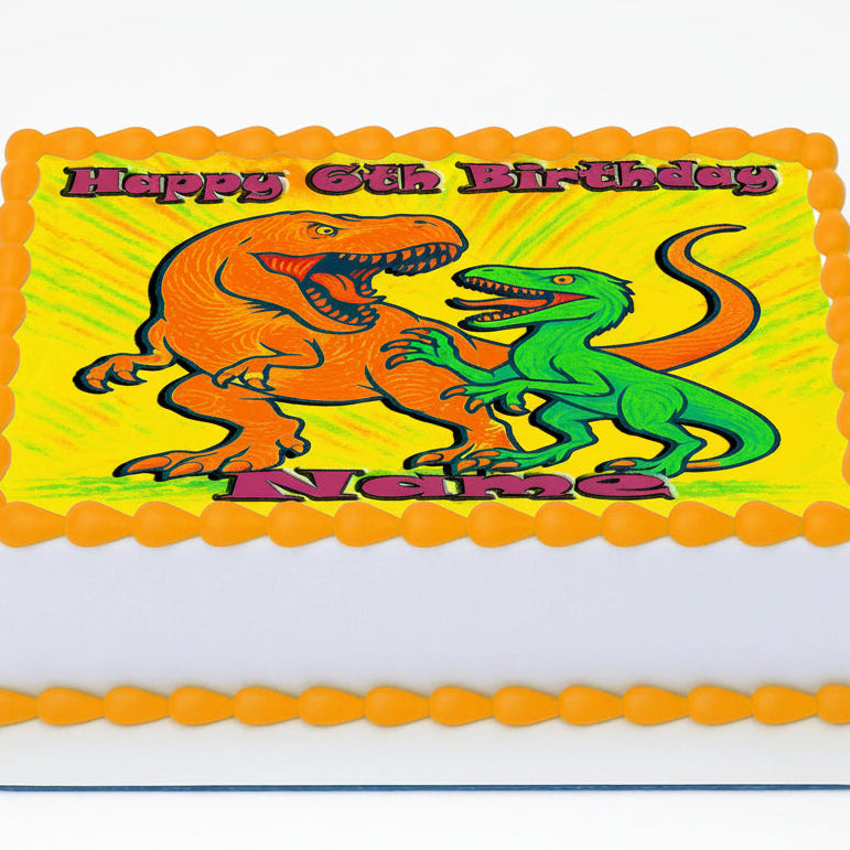 Custom Edible Cake Topper – Dinosaur Jurassic  Design – 1/4 Sheet Cake (9x13) – Precut Icing Sheet – RA Pape