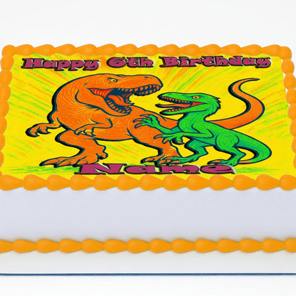 Custom Edible Cake Topper – Dinosaur Jurassic  Design – 1/4 Sheet Cake (9x13) – Precut Icing Sheet – RA Pape