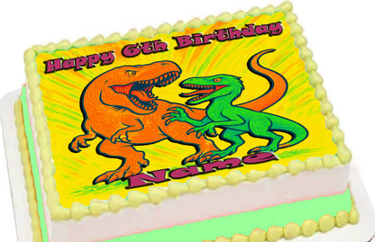 Dinosaur Jurassic Birthday Edible Image Cake Topper – 1/4 Icing Sheet – RA Pape