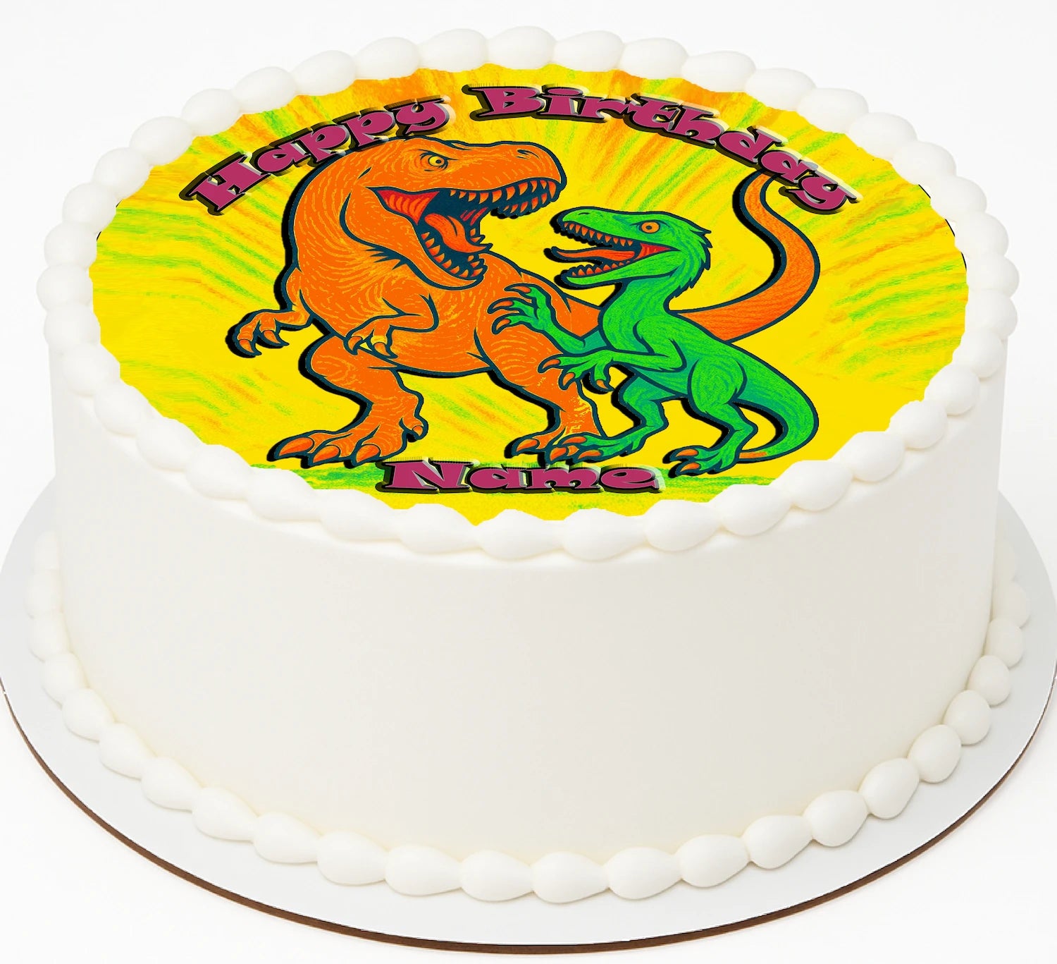 Dinosaur Jurassic edible image for with two dinosaurs and 'happy birthday' text