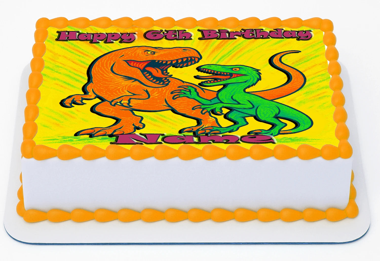 Custom Edible Cake Topper – Dinosaur Jurassic  Design – 1/4 Sheet Cake (9x13) – Precut Icing Sheet – RA Pape