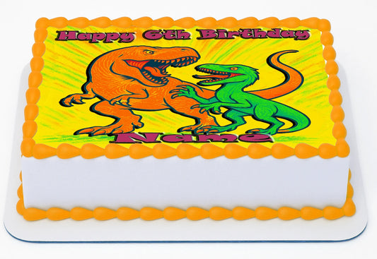 Dinosaur Jurassic Edible Image Cake Topper with Happy Birthday Text