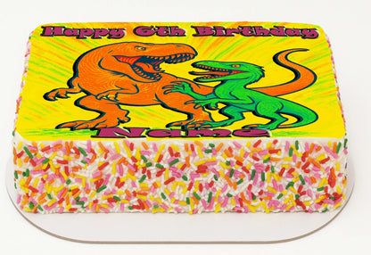 Dinosaur Jurassic Edible Image Topper with Birthday text