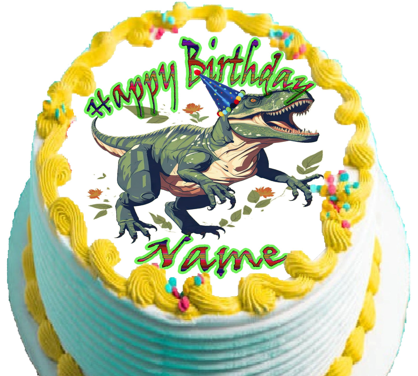 Dinosaur T-Rex Birthday Edible Image Cake Topper Precut 8" Round Icing Sheet – RA Pape for someone special